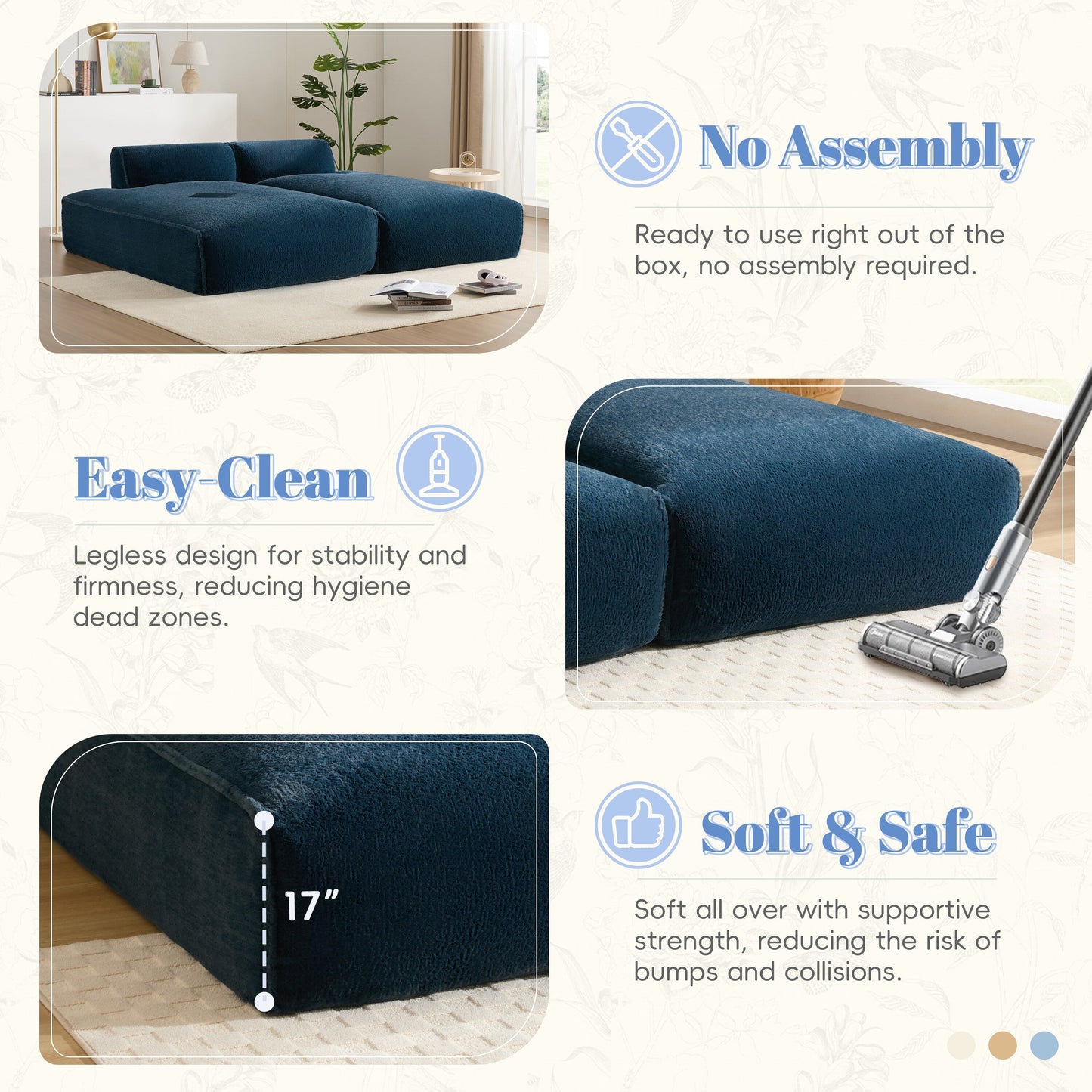 Modular Sectional Sofa,Fully Compressed,Spacious Foam-Filled Sofa Bed For Living Room,Elderly - Friendly Design