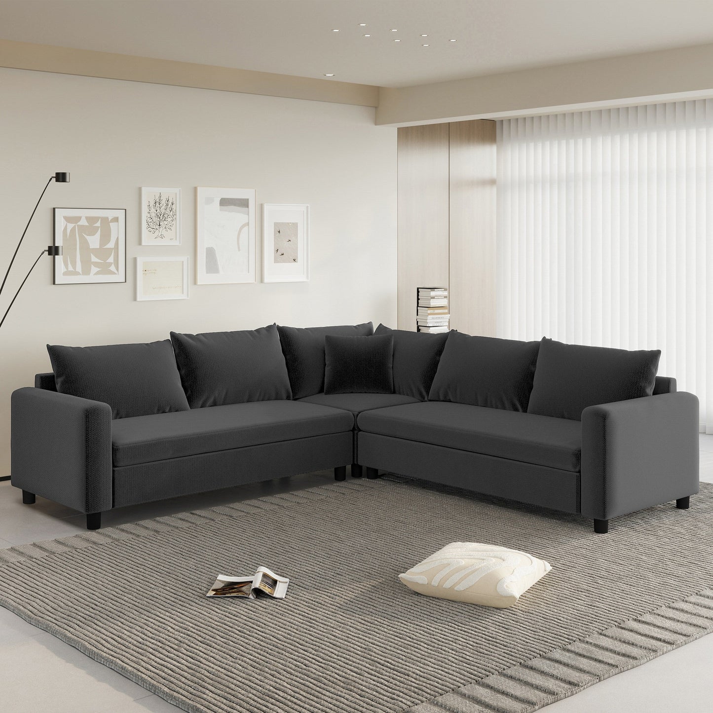 Modular Sectional Sofa,L Shaped Chenille Corner Couch Set With Wide Seat Sofa With Pillow