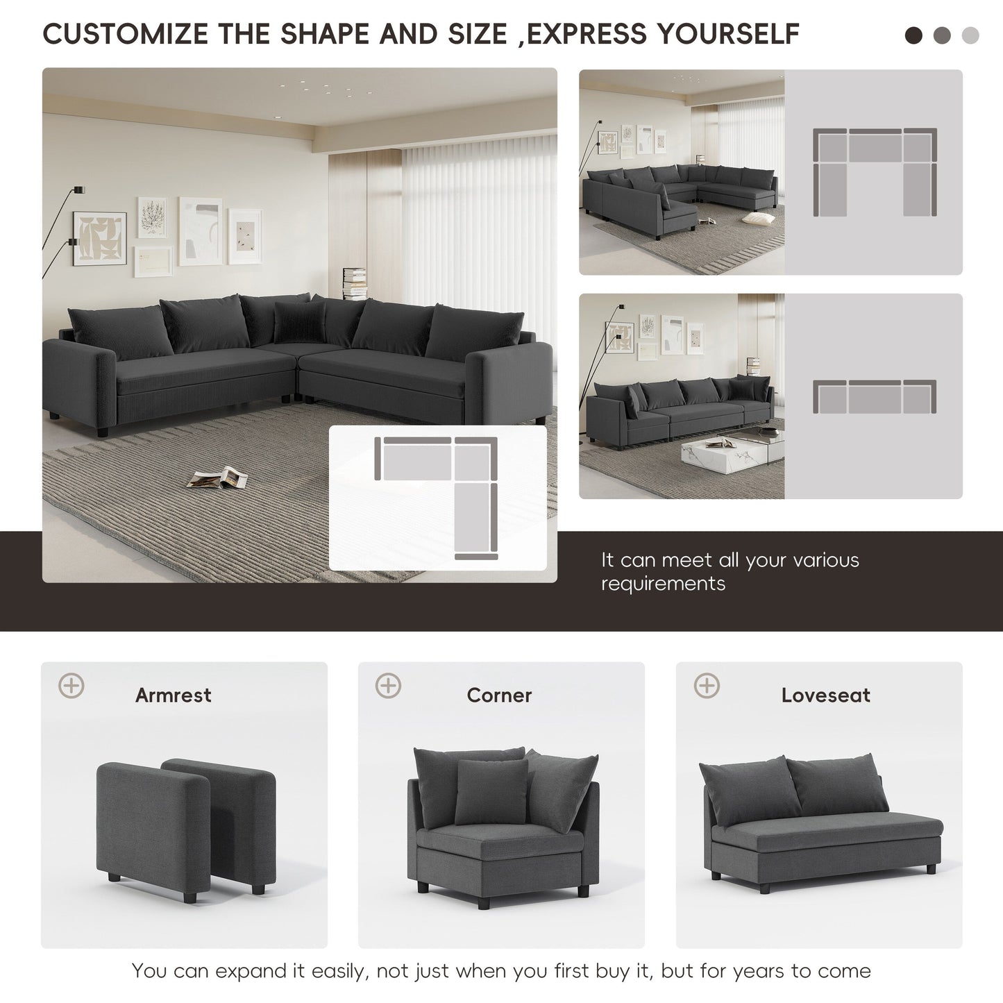 Modular Sectional Sofa,L Shaped Chenille Corner Couch Set With Wide Seat Sofa With Pillow