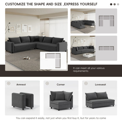 Modular Sectional Sofa,L Shaped Chenille Corner Couch Set With Wide Seat Sofa With Pillow