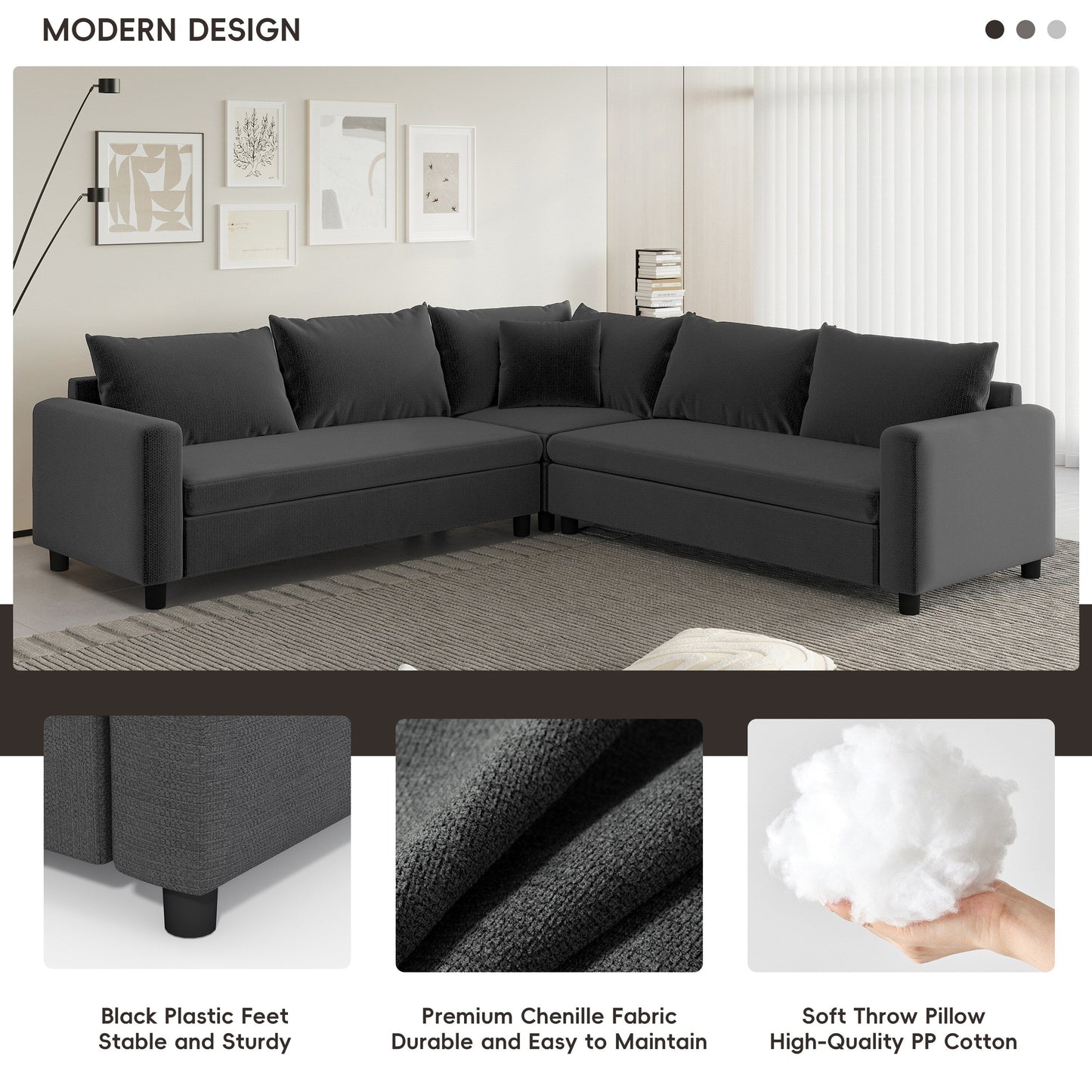 Modular Sectional Sofa,L Shaped Chenille Corner Couch Set With Wide Seat Sofa With Pillow