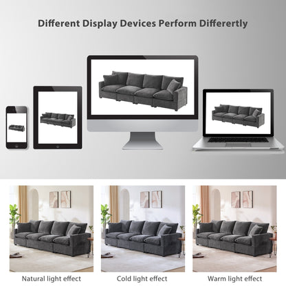 Modular Sofa, 4 Seat Chenille Sectional Couch Set With 2 Pillows Included, Freely Combinable