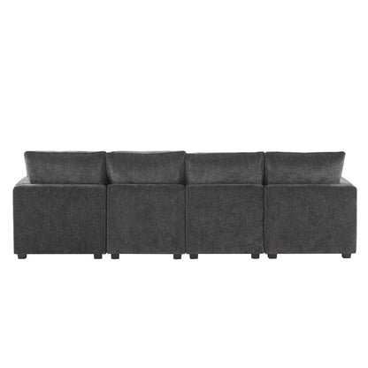 Modular Sofa, 4 Seat Chenille Sectional Couch Set With 2 Pillows Included, Freely Combinable