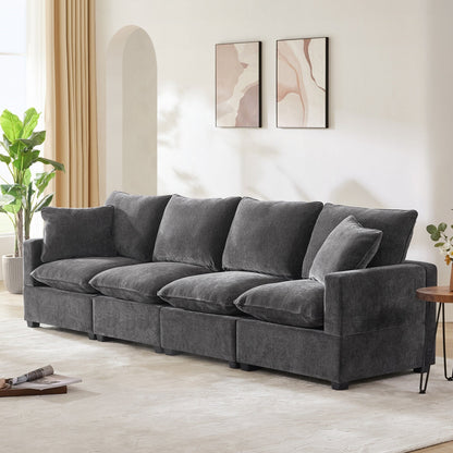 Modular Sofa, 4 Seat Chenille Sectional Couch Set With 2 Pillows Included, Freely Combinable