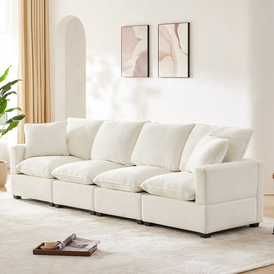 Modular Sofa, 4 Seat Chenille Sectional Couch Set With 2 Pillows Included, Freely Combinable