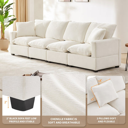 Modular Sofa, 4 Seat Chenille Sectional Couch Set With 2 Pillows Included, Freely Combinable