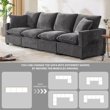 Modular Sofa, 4 Seat Chenille Sectional Couch Set With 2 Pillows Included, Freely Combinable