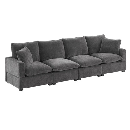 Modular Sofa, 4 Seat Chenille Sectional Couch Set With 2 Pillows Included, Freely Combinable