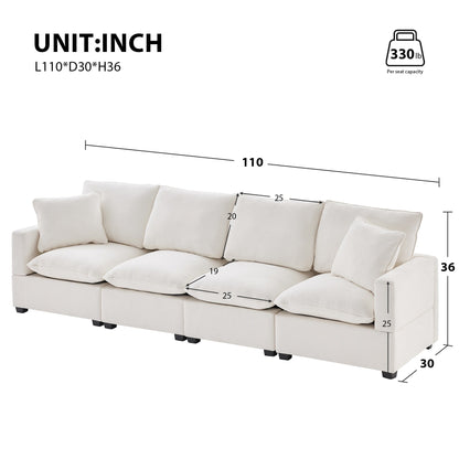 Modular Sofa, 4 Seat Chenille Sectional Couch Set With 2 Pillows Included, Freely Combinable