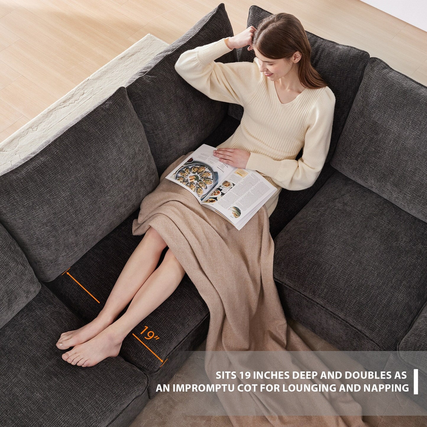 Modular Sofa, 4 Seat Chenille Sectional Couch Set With 2 Pillows Included, Freely Combinable