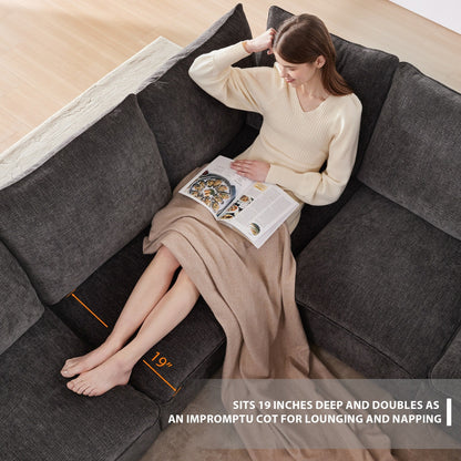 Modular Sofa, 4 Seat Chenille Sectional Couch Set With 2 Pillows Included, Freely Combinable