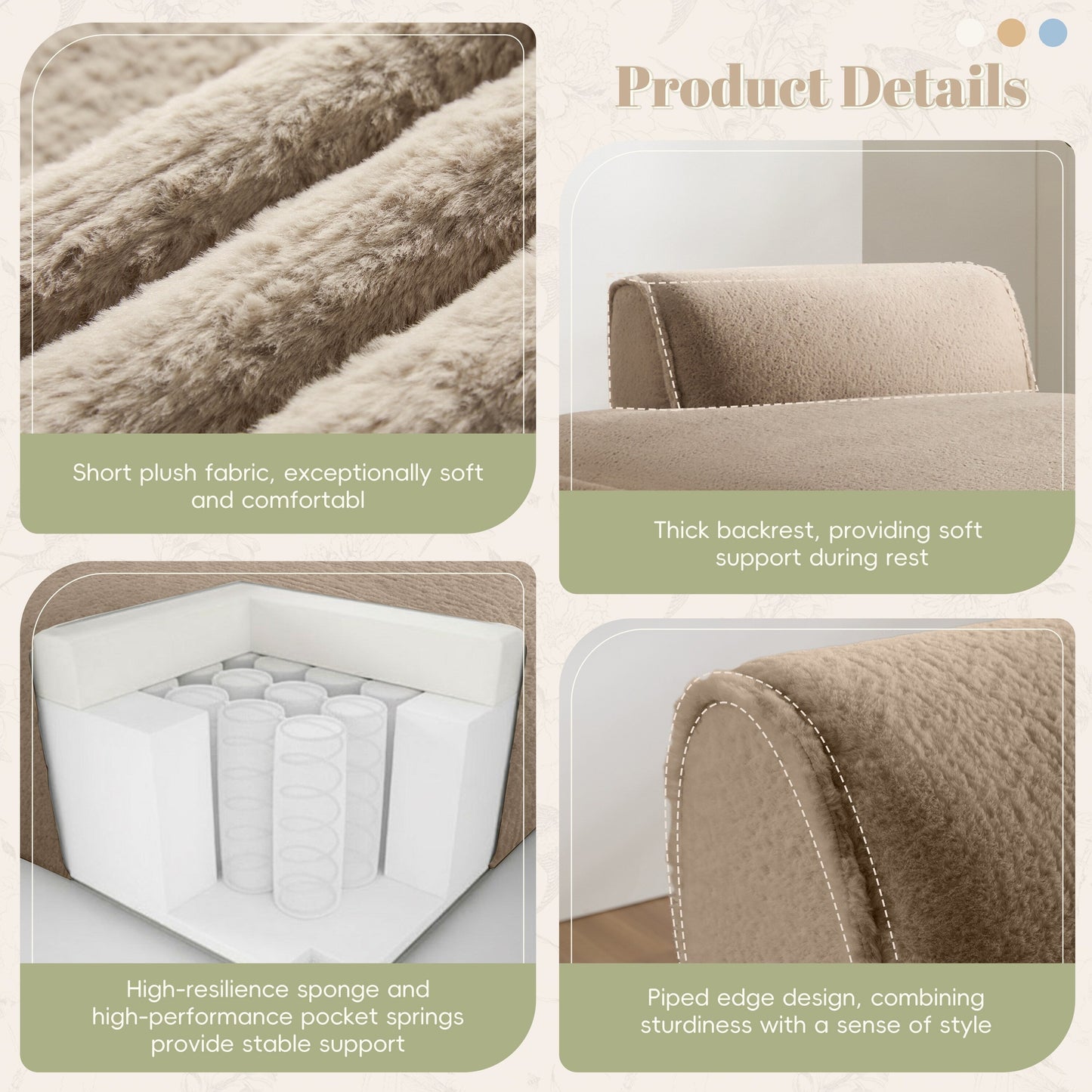 Modular Sofa,Fully Compressed,Spacious Foam-Filled Sofa Bed For Living Room,Elderly/Baby - Friendly Design