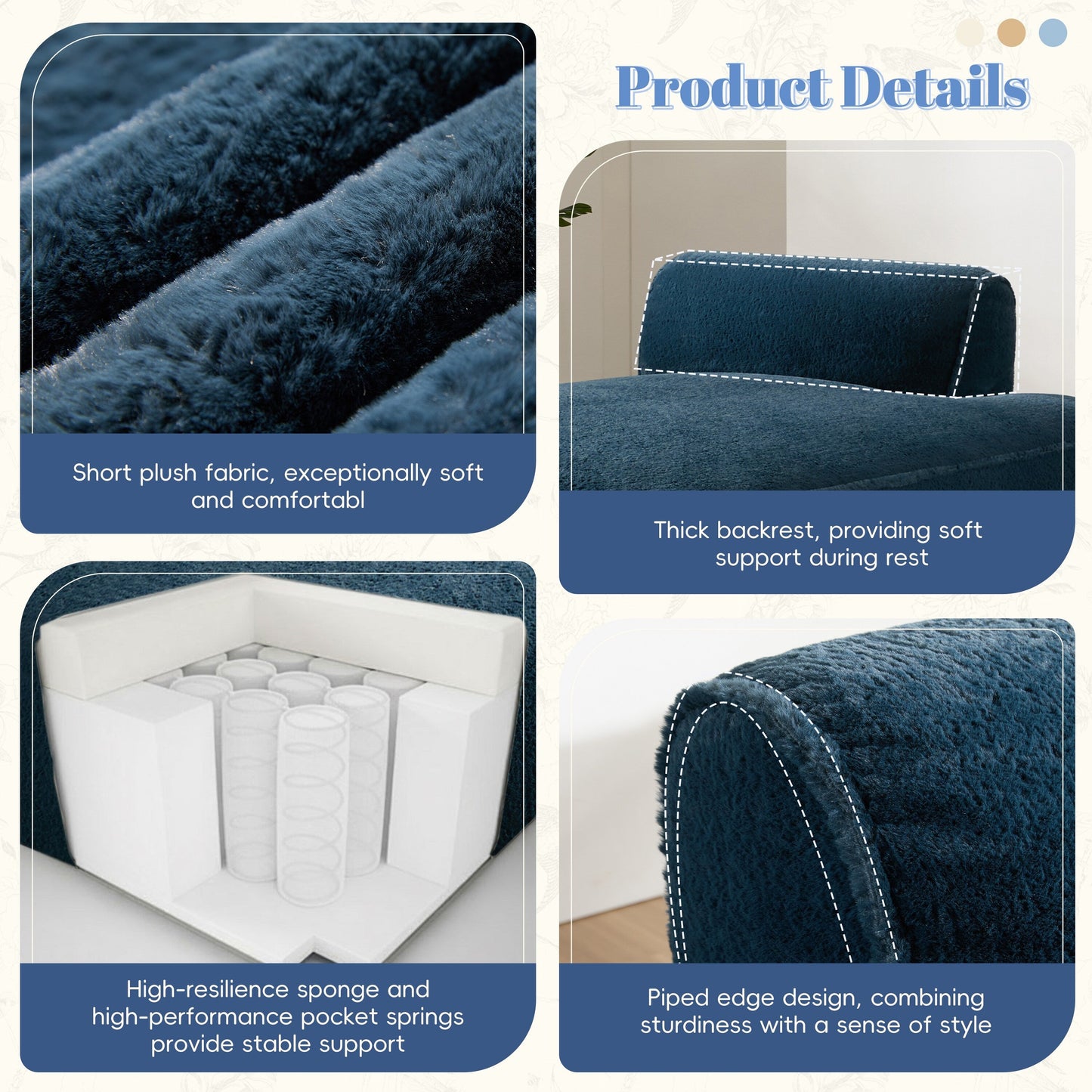 Modular Sofa,Fully Compressed,Spacious Foam-Filled Sofa Bed For Living Room,Elderly/Baby - Friendly Design
