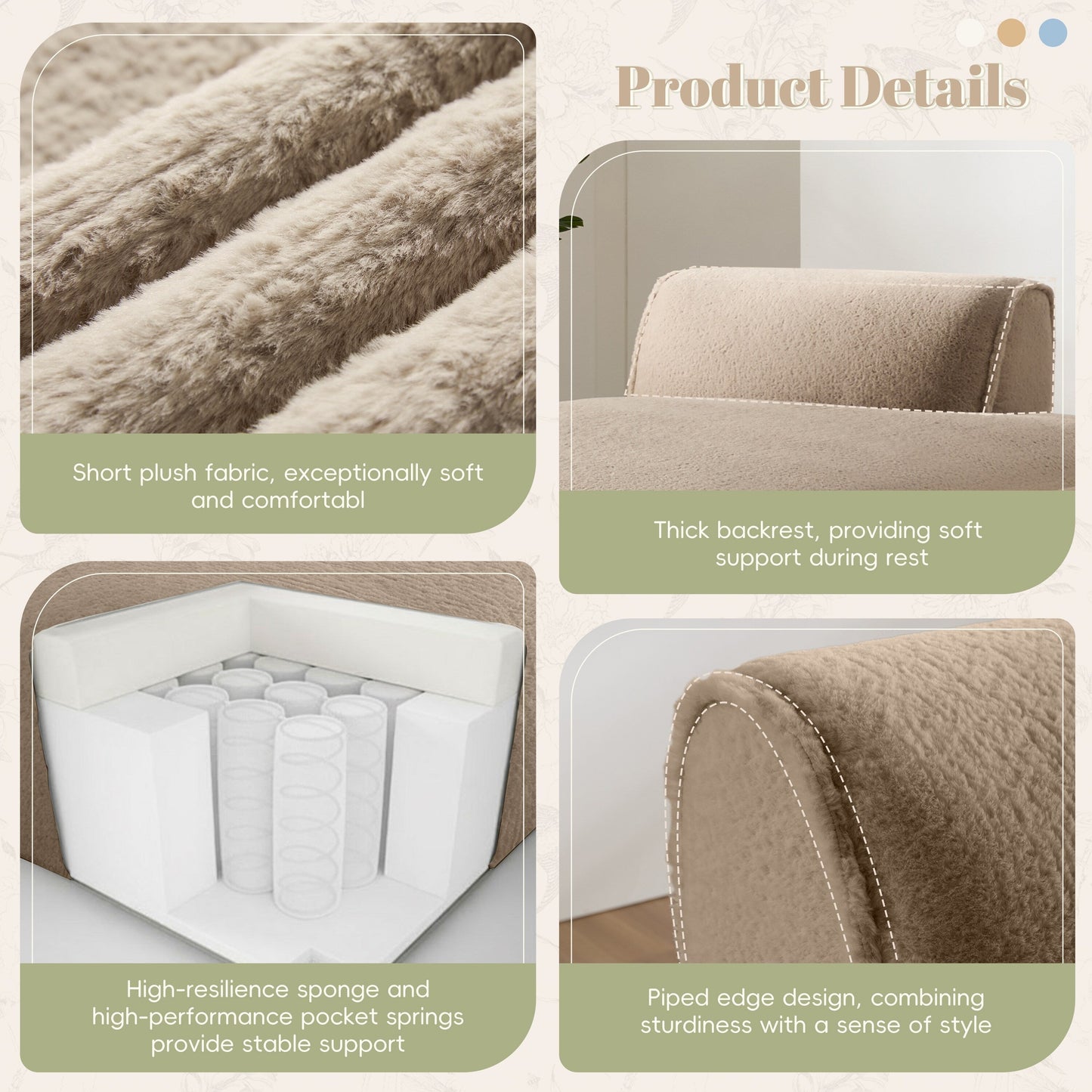 Modular Sofa,Fully Compressed,Spacious Foam-Filled Sofa Bed For Living Room,Elderly/Baby - Friendly Design