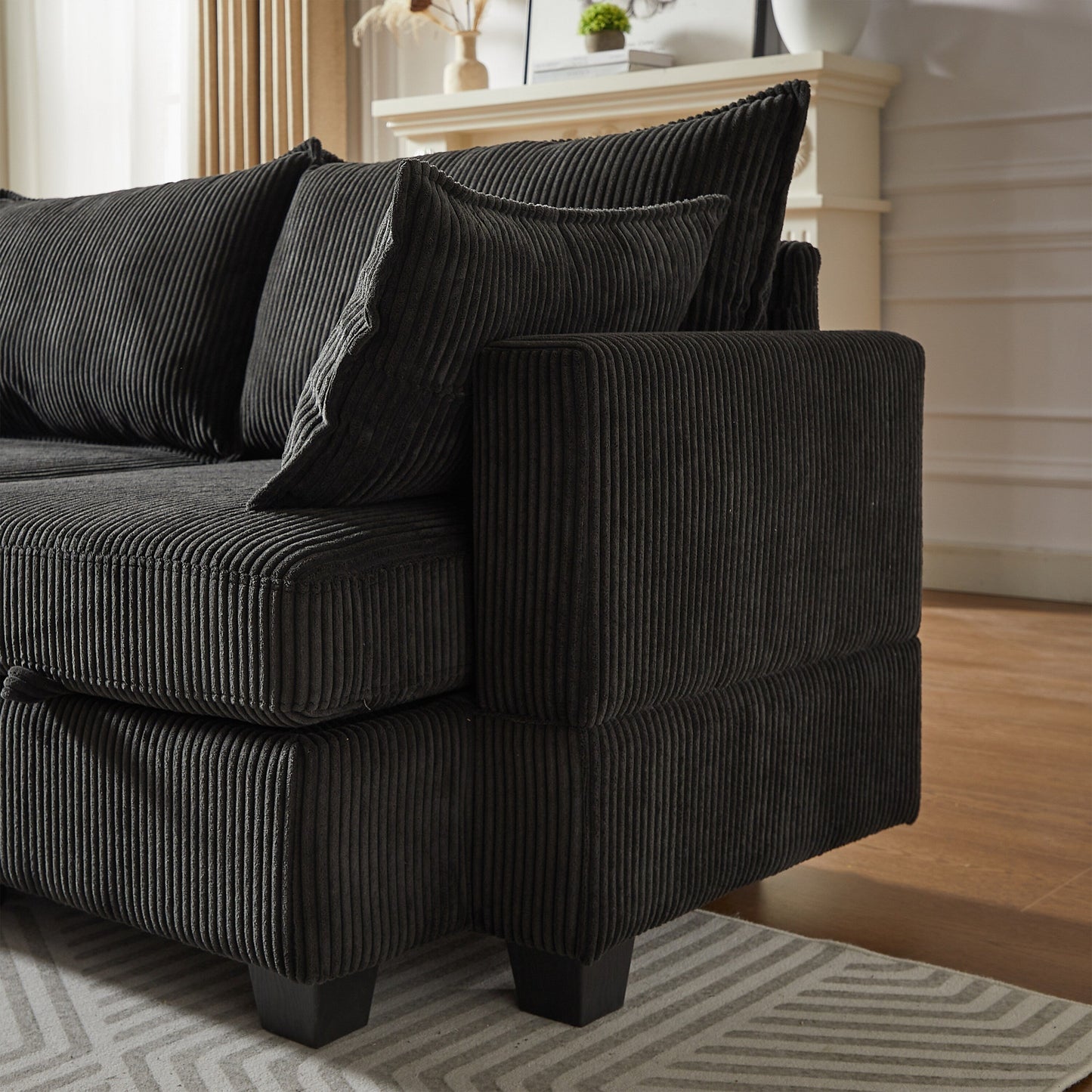 Modular U-Shaped Corduroy Sectional Sofa, 6-Seat Convertible Couch with Storage Ottoman and Chaise for Living Room