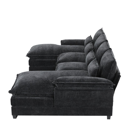 Modular U-Shaped Sectional Sofa With Waist Pillows,6 Seat Upholstered Symmetrical,Chenille Cloud Couch Set With Chaise Lounge