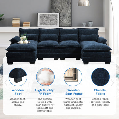 Modular U-Shaped Sectional Sofa With Waist Pillows,6 Seat Upholstered Symmetrical,Chenille Cloud Couch Set With Chaise Lounge