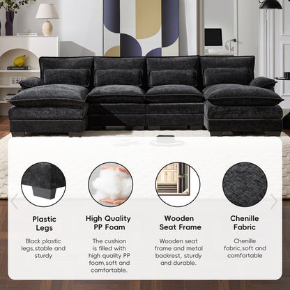 Modular U-Shaped Sectional Sofa With Waist Pillows,6 Seat Upholstered Symmetrical,Chenille Cloud Couch Set With Chaise Lounge