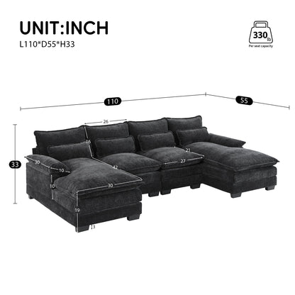 Modular U-Shaped Sectional Sofa With Waist Pillows,6 Seat Upholstered Symmetrical,Chenille Cloud Couch Set With Chaise Lounge