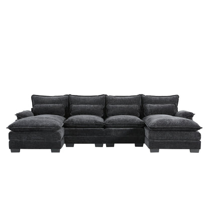 Modular U-Shaped Sectional Sofa With Waist Pillows,6 Seat Upholstered Symmetrical,Chenille Cloud Couch Set With Chaise Lounge