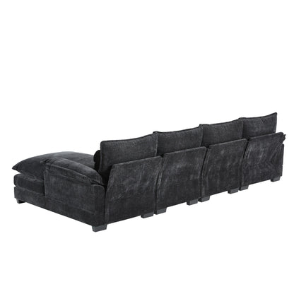 Modular U-Shaped Sectional Sofa With Waist Pillows,6 Seat Upholstered Symmetrical,Chenille Cloud Couch Set With Chaise Lounge