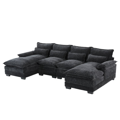 Modular U-Shaped Sectional Sofa With Waist Pillows,6 Seat Upholstered Symmetrical,Chenille Cloud Couch Set With Chaise Lounge