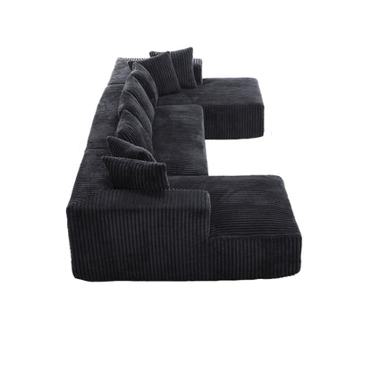 Modular U-Shaped Striped Corduroy 4-Seater Sectional Sofa with 2 Chaises and Loveseat for Living Room Bedroom