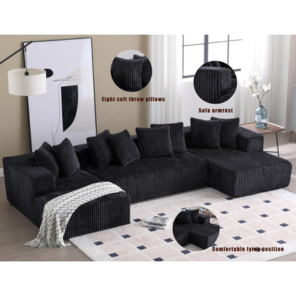 Modular U-Shaped Striped Corduroy 4-Seater Sectional Sofa with 2 Chaises and Loveseat for Living Room Bedroom