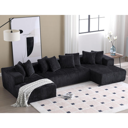 Modular U-Shaped Striped Corduroy 4-Seater Sectional Sofa with 2 Chaises and Loveseat for Living Room Bedroom