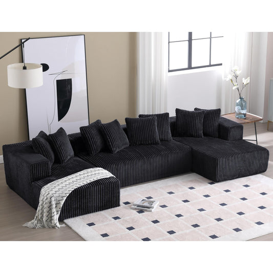 Modular U-Shaped Striped Corduroy 4-Seater Sectional Sofa with 2 Chaises and Loveseat for Living Room Bedroom