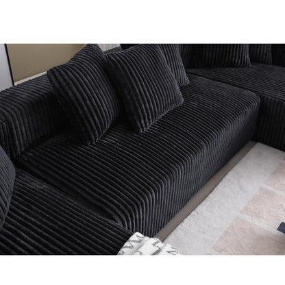 Modular U-Shaped Striped Corduroy 4-Seater Sectional Sofa with 2 Chaises and Loveseat for Living Room Bedroom