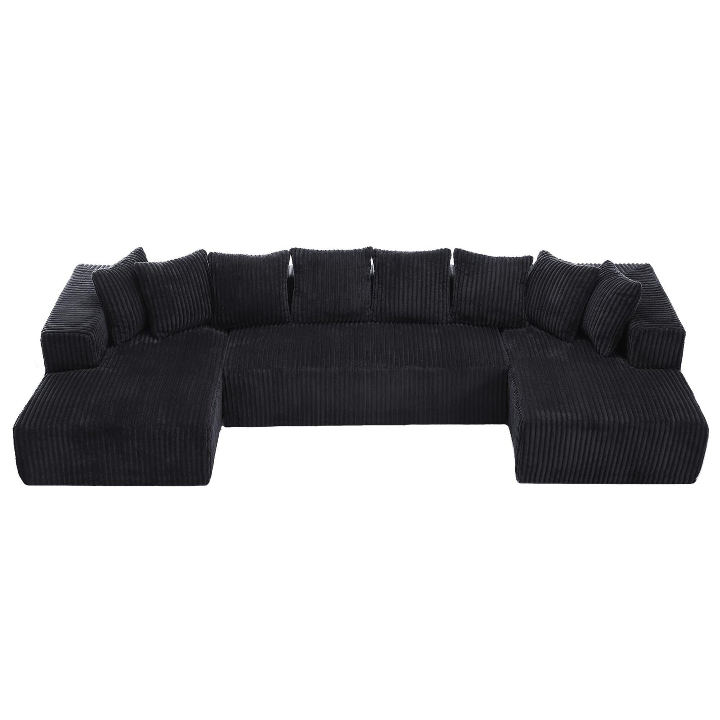 Modular U-Shaped Striped Corduroy 4-Seater Sectional Sofa with 2 Chaises and Loveseat for Living Room Bedroom
