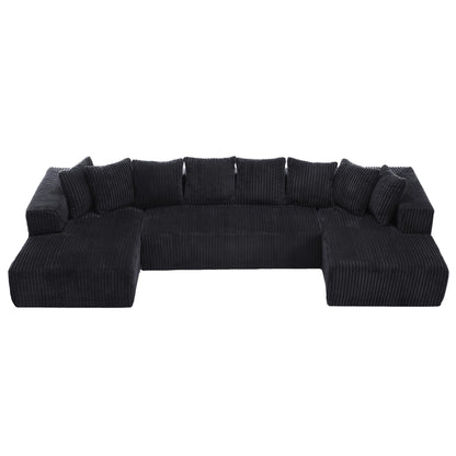 Modular U-Shaped Striped Corduroy 4-Seater Sectional Sofa with 2 Chaises and Loveseat for Living Room Bedroom