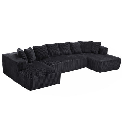 Modular U-Shaped Striped Corduroy 4-Seater Sectional Sofa with 2 Chaises and Loveseat for Living Room Bedroom