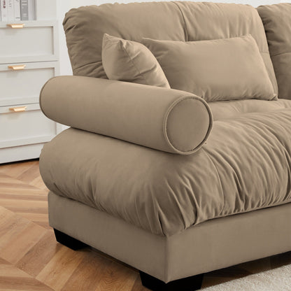 Modular Velvet Sectional Sofa Deep Seat L-Shaped Cloud Couch with Ottoman and Bolstered Armrests for Living Room