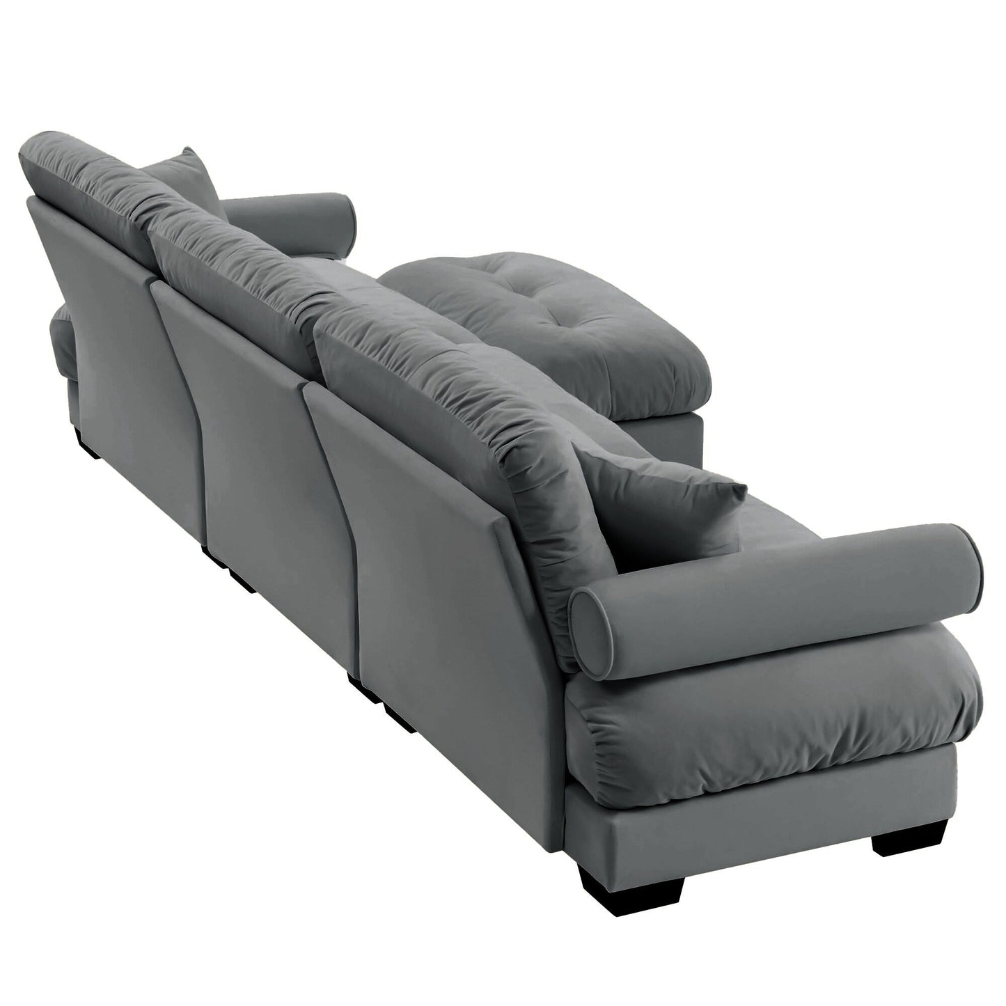Modular Velvet Sectional Sofa Deep Seat L-Shaped Cloud Couch with Ottoman and Bolstered Armrests for Living Room