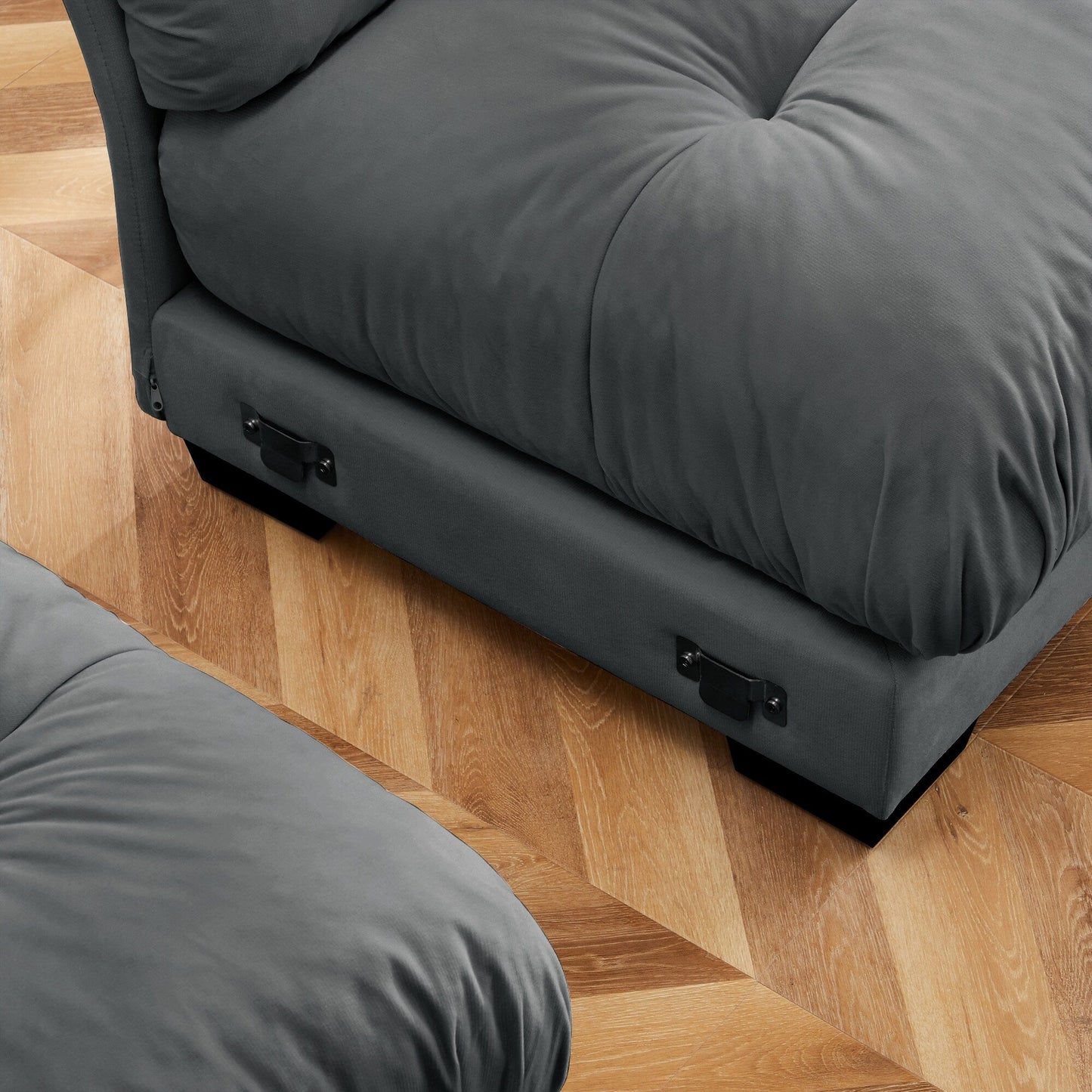 Modular Velvet Sectional Sofa Deep Seat L-Shaped Cloud Couch with Ottoman and Bolstered Armrests for Living Room