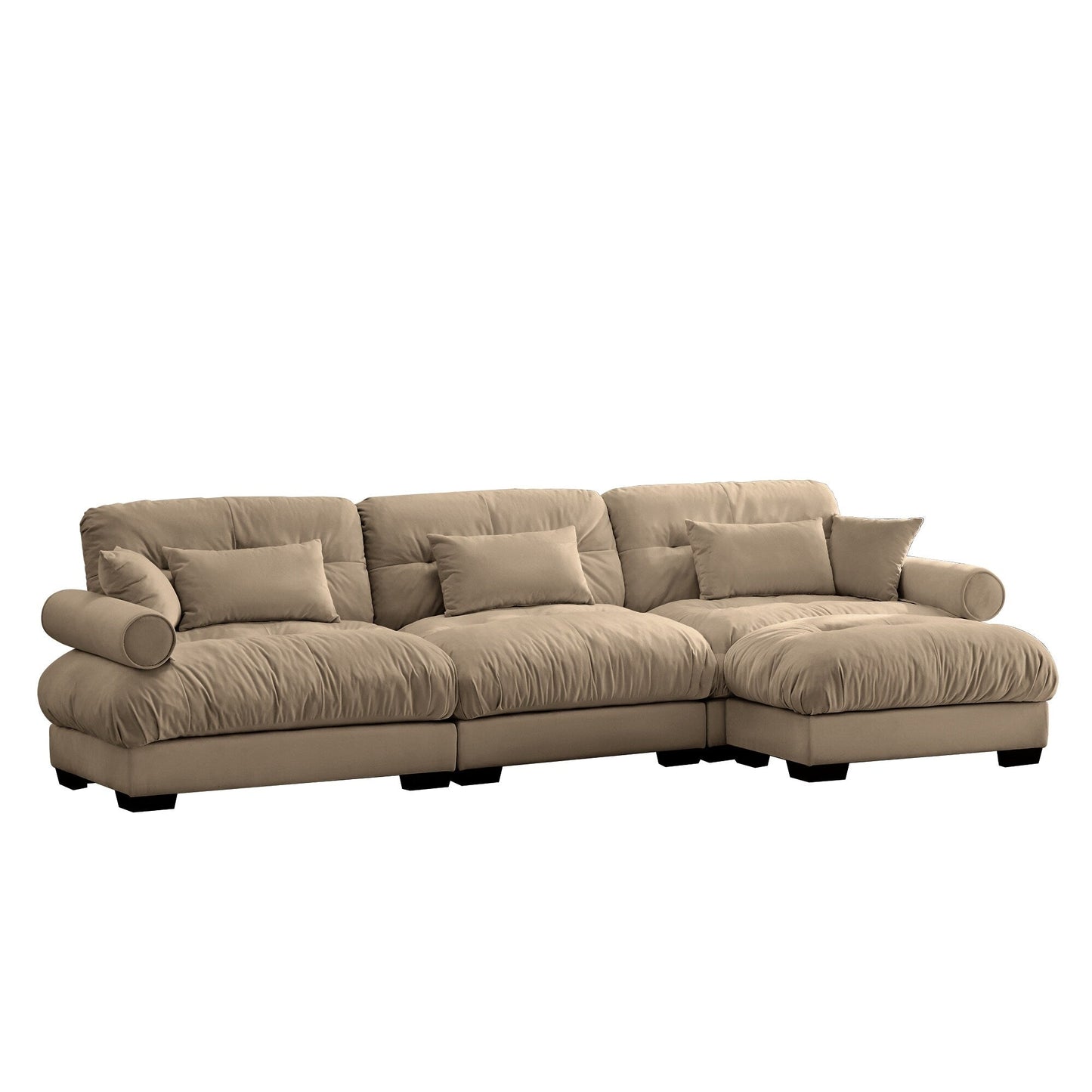 Modular Velvet Sectional Sofa Deep Seat L-Shaped Cloud Couch with Ottoman and Bolstered Armrests for Living Room