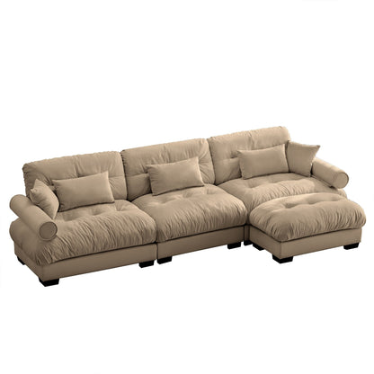 Modular Velvet Sectional Sofa Deep Seat L-Shaped Cloud Couch with Ottoman and Bolstered Armrests for Living Room