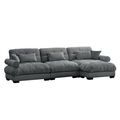 Modular Velvet Sectional Sofa Deep Seat L-Shaped Cloud Couch with Ottoman and Bolstered Armrests for Living Room