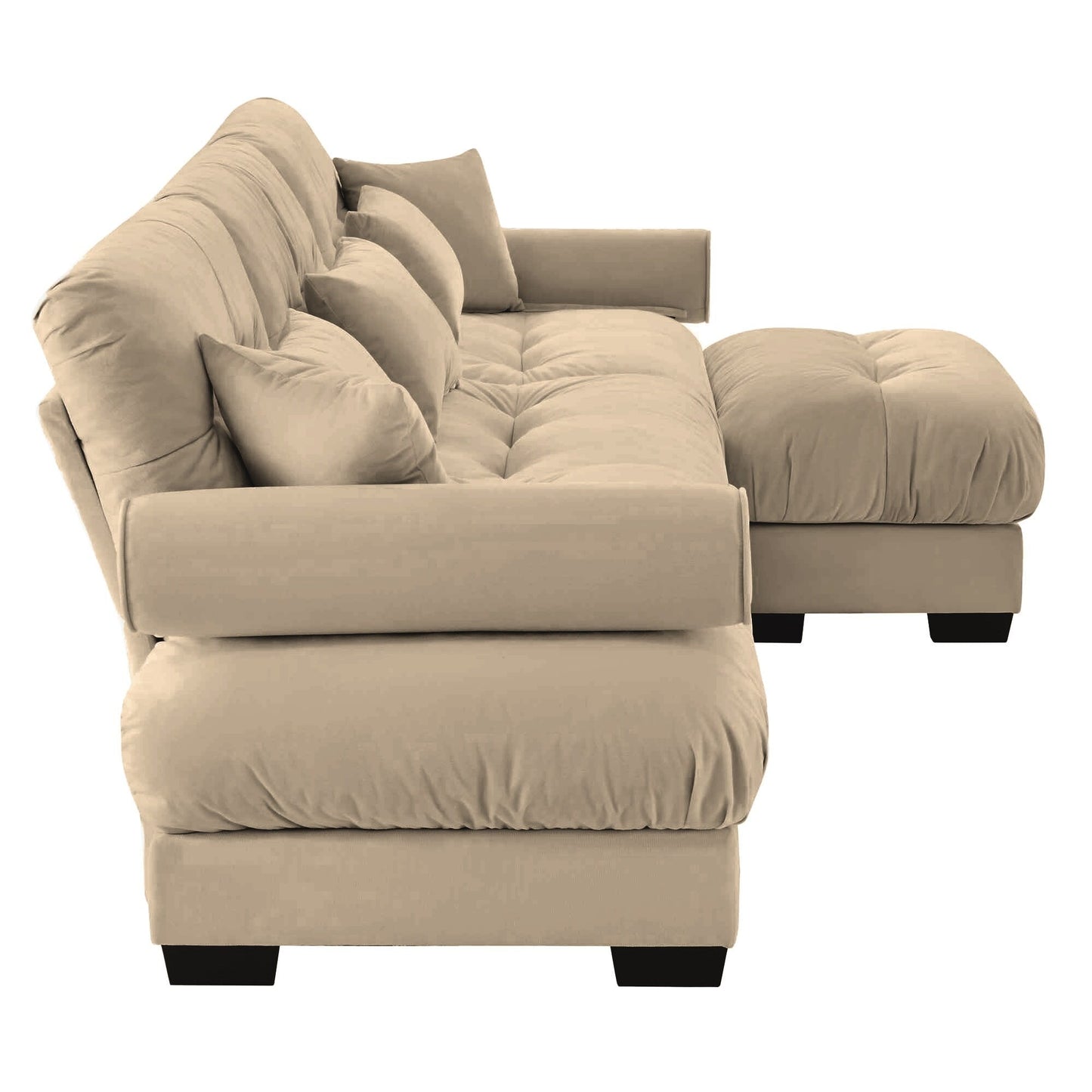 Modular Velvet Sectional Sofa Deep Seat L-Shaped Cloud Couch with Ottoman and Bolstered Armrests for Living Room