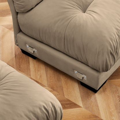 Modular Velvet Sectional Sofa Deep Seat L-Shaped Cloud Couch with Ottoman and Bolstered Armrests for Living Room