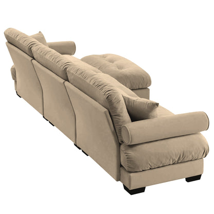 Modular Velvet Sectional Sofa Deep Seat L-Shaped Cloud Couch with Ottoman and Bolstered Armrests for Living Room