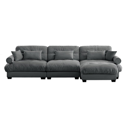 Modular Velvet Sectional Sofa Deep Seat L-Shaped Cloud Couch with Ottoman and Bolstered Armrests for Living Room