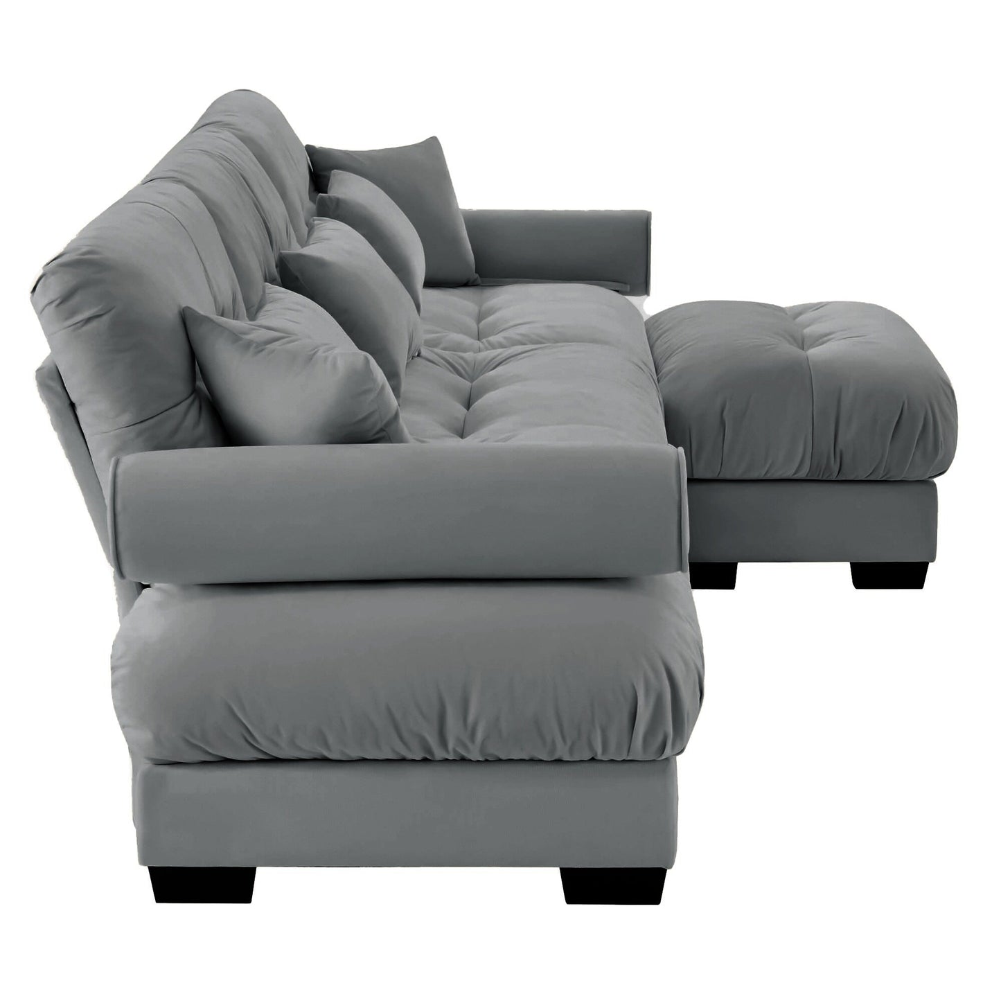 Modular Velvet Sectional Sofa Deep Seat L-Shaped Cloud Couch with Ottoman and Bolstered Armrests for Living Room