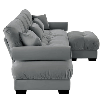 Modular Velvet Sectional Sofa Deep Seat L-Shaped Cloud Couch with Ottoman and Bolstered Armrests for Living Room