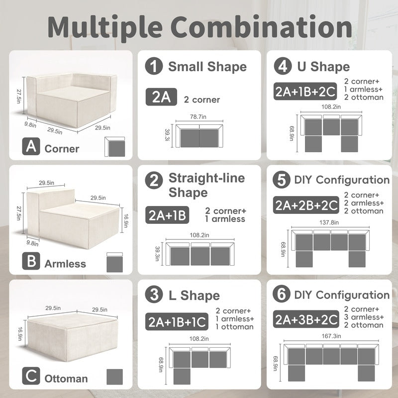 Module Corduroy Compression with Ottoman Sofas