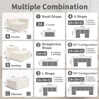 Module Corduroy Compression with Ottoman Sofas