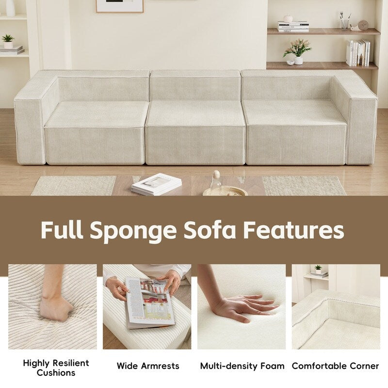 Module Corduroy Three Seater Compression Sofas