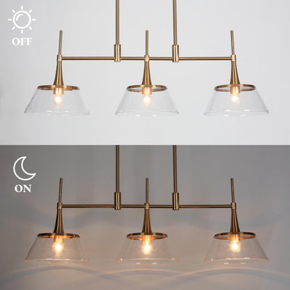 Mola Modern Gold 3-Licht Seeded Glass Kronleuchter Linear Island Pendelleuchte für Esszimmer